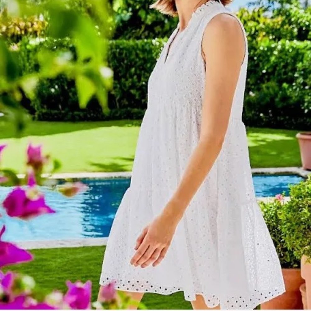 Lilly Pulitzer Novella Resort White Medallion Chiffon Eyelet Dress Size XL